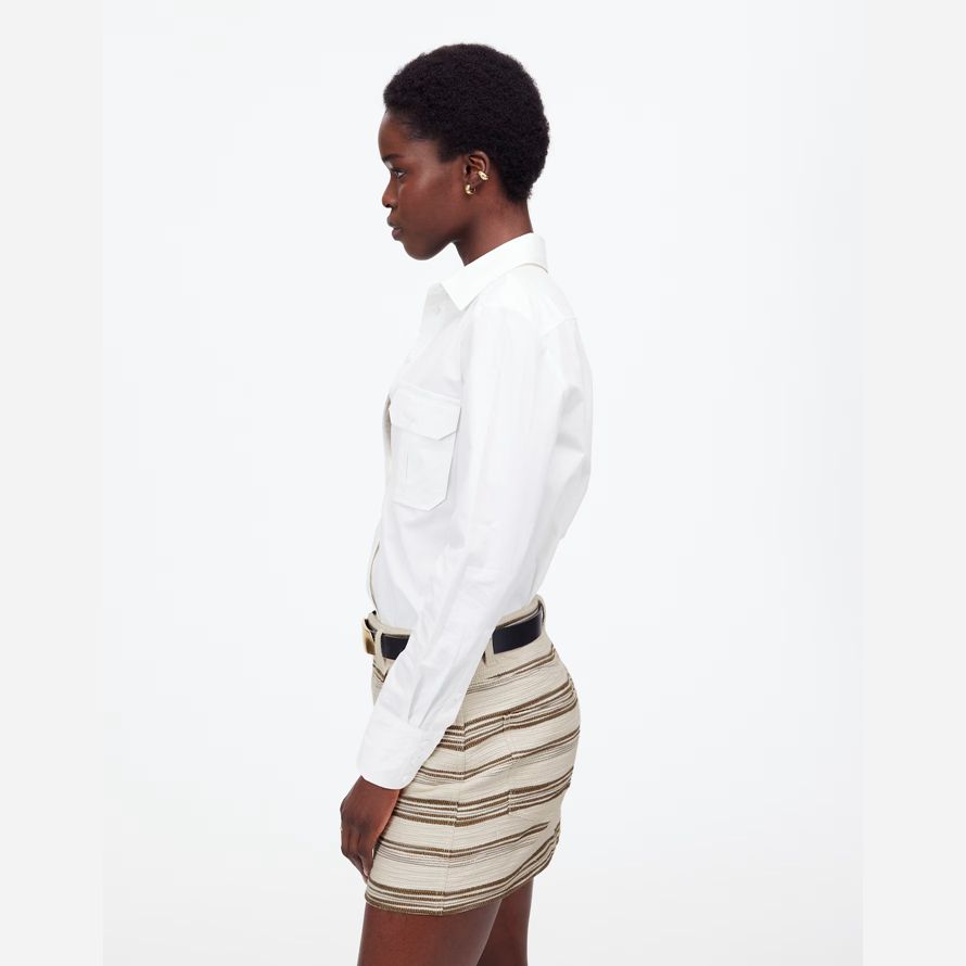 beige dark brown madewell mini striped tweed womens skirt