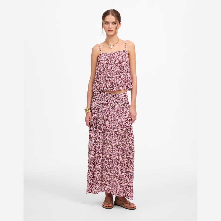 dark red pink womens madewell shirred maxi skirt