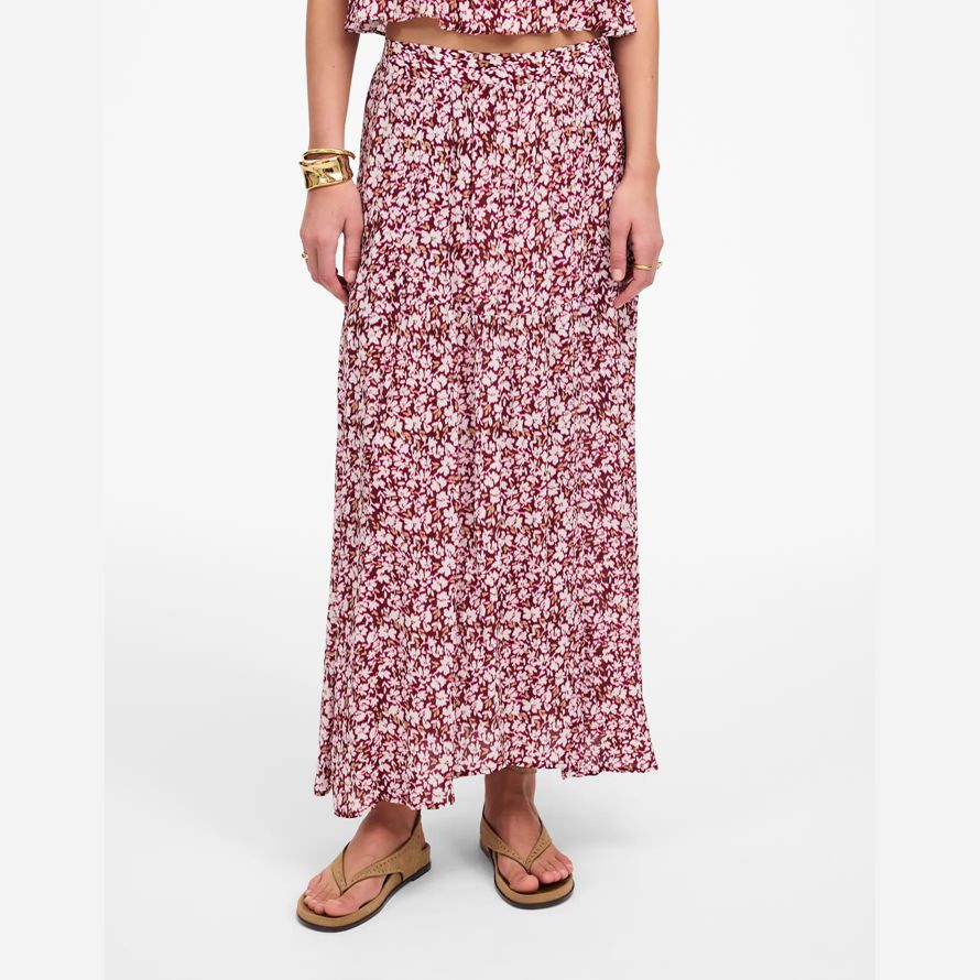 dark red pink womens madewell shirred maxi skirt