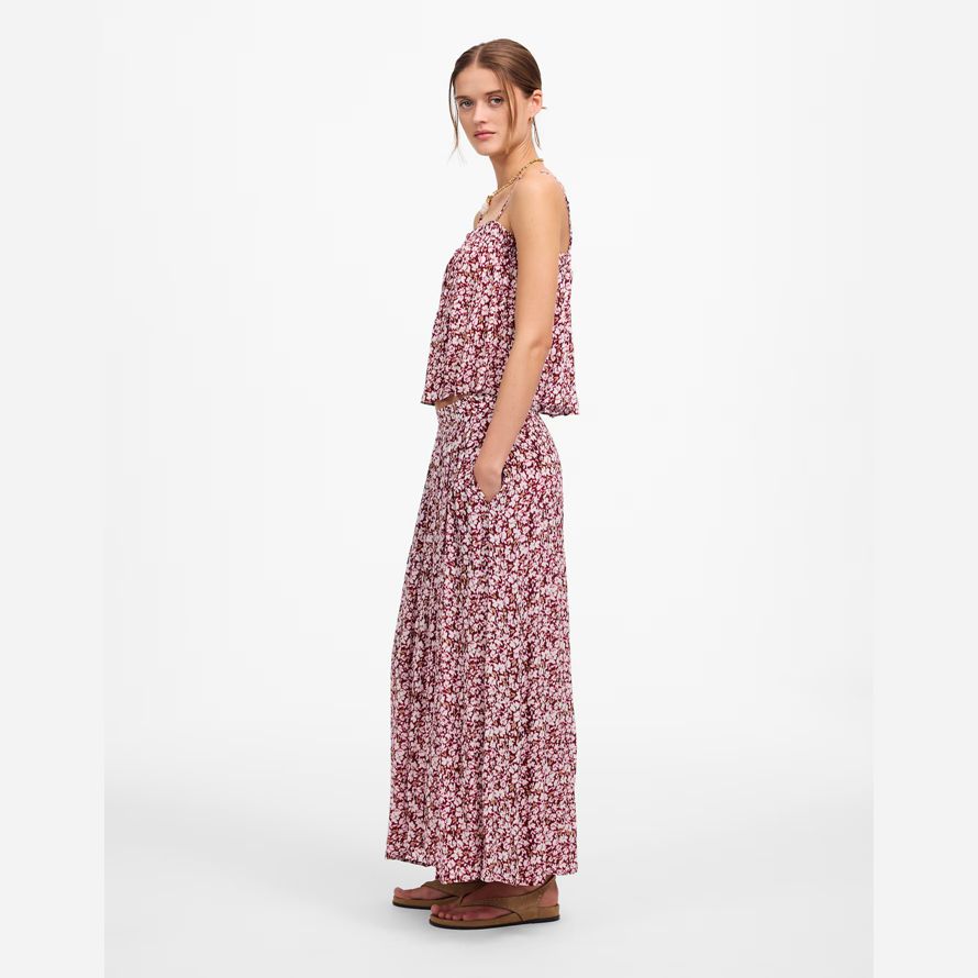 dark red pink womens madewell shirred maxi skirt