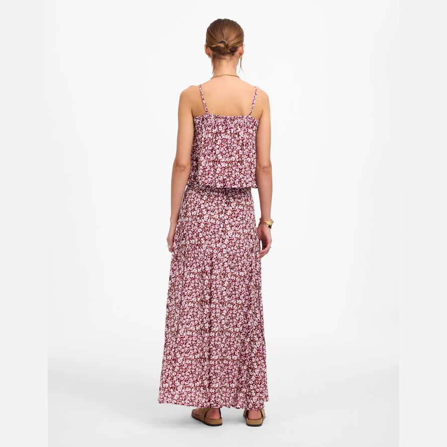 dark red pink womens madewell shirred maxi skirt