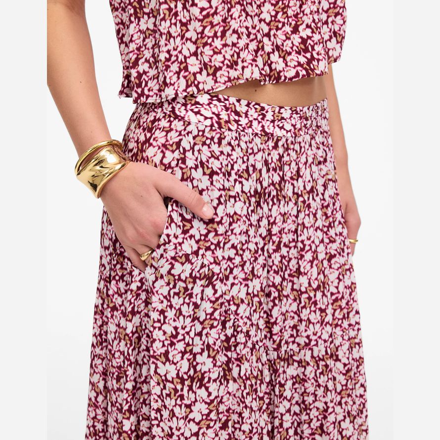 dark red pink womens madewell shirred maxi skirt