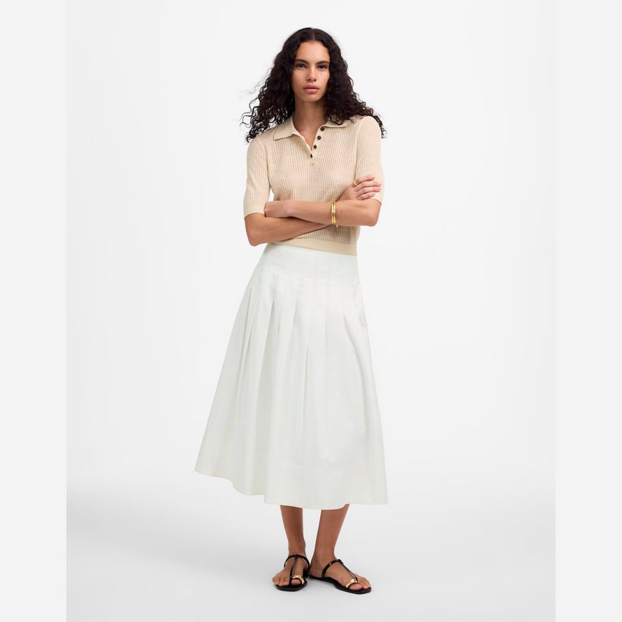 white womens madewell pleated midi skirt
