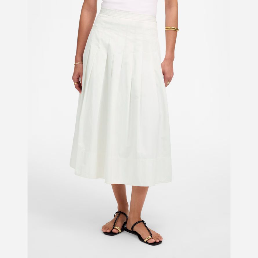 white womens madewell pleated midi skirt