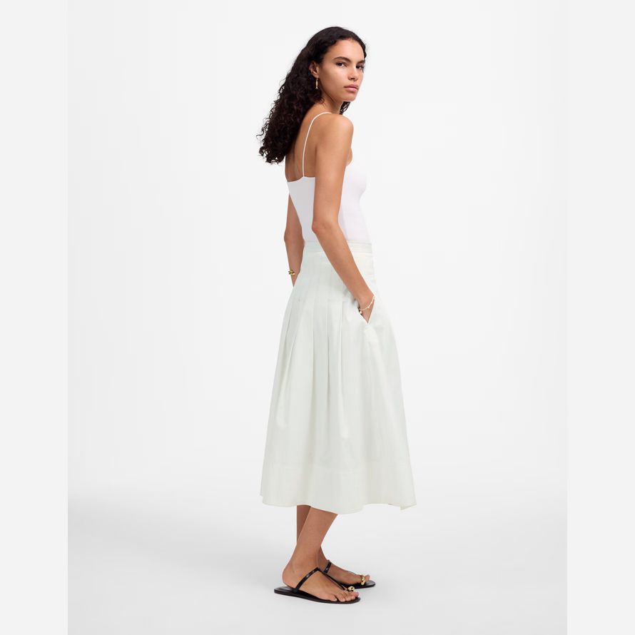 white womens madewell pleated midi skirt