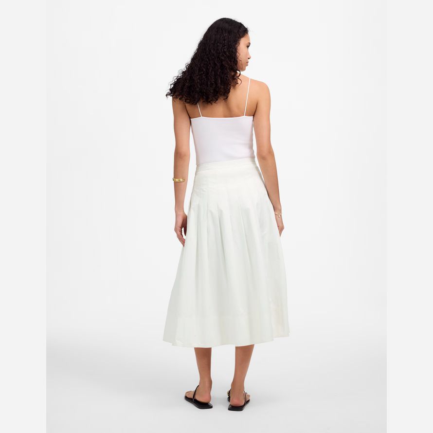 white womens madewell pleated midi skirt