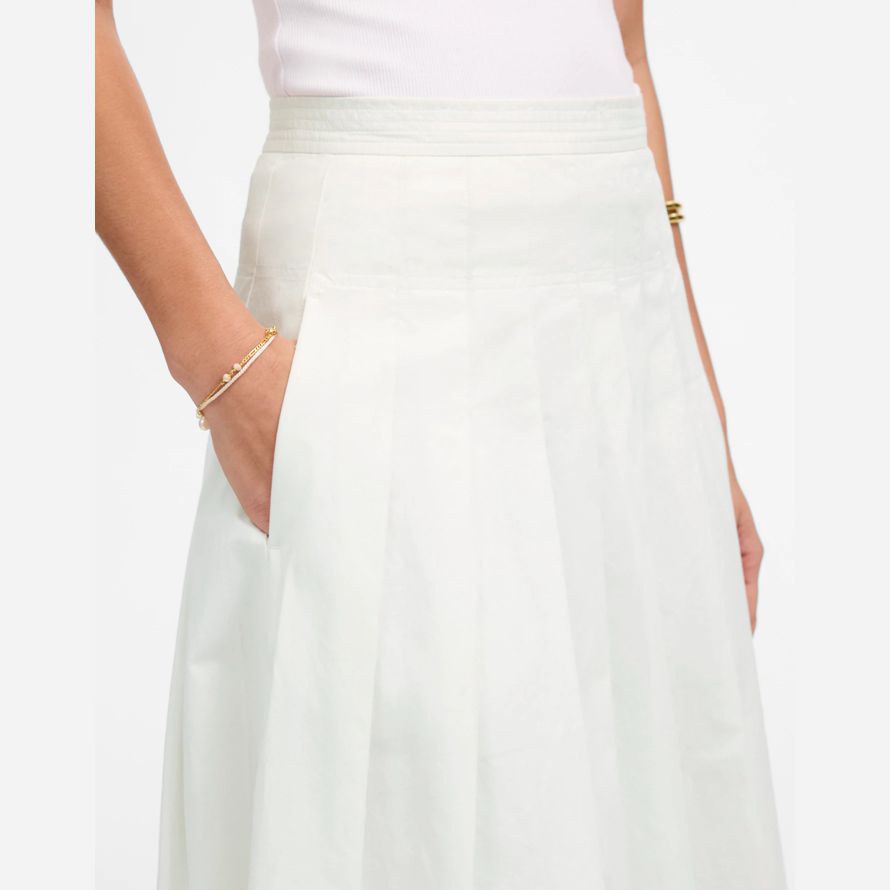 white womens madewell pleated midi skirt
