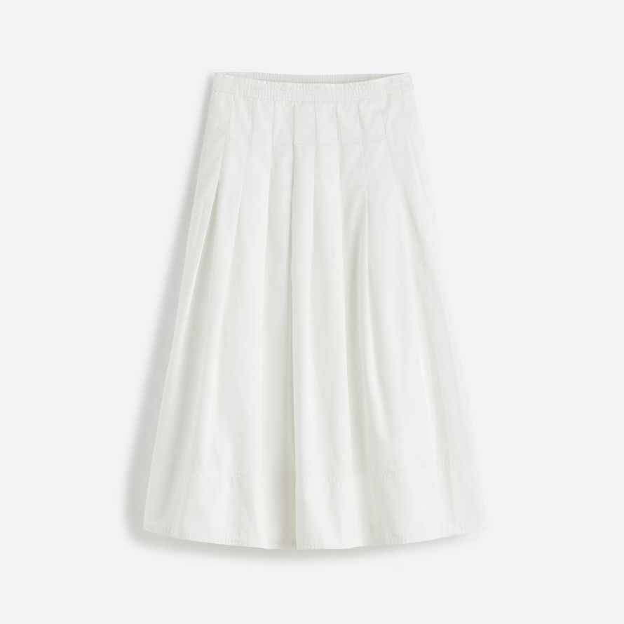 white womens madewell pleated midi skirt