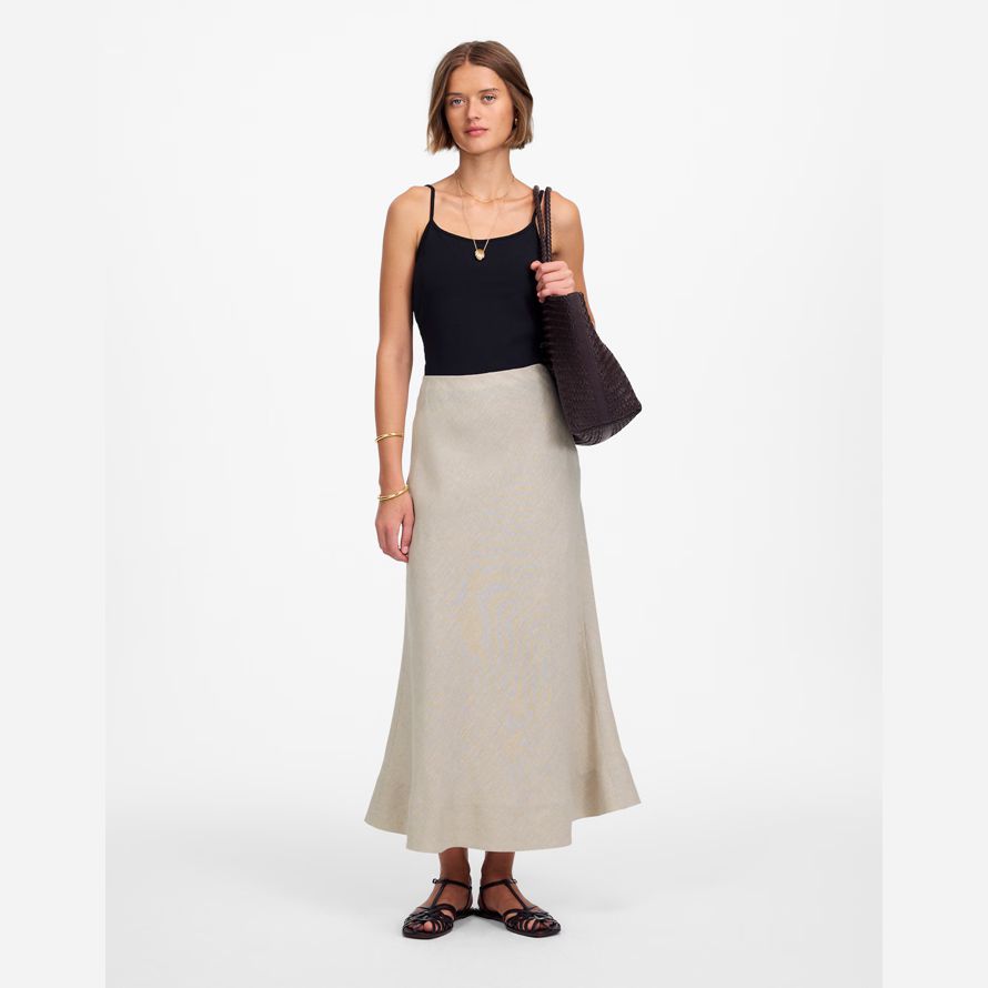 womens madewell linen maxi slip skirt beige