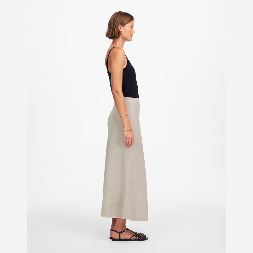 womens madewell linen maxi slip skirt beige