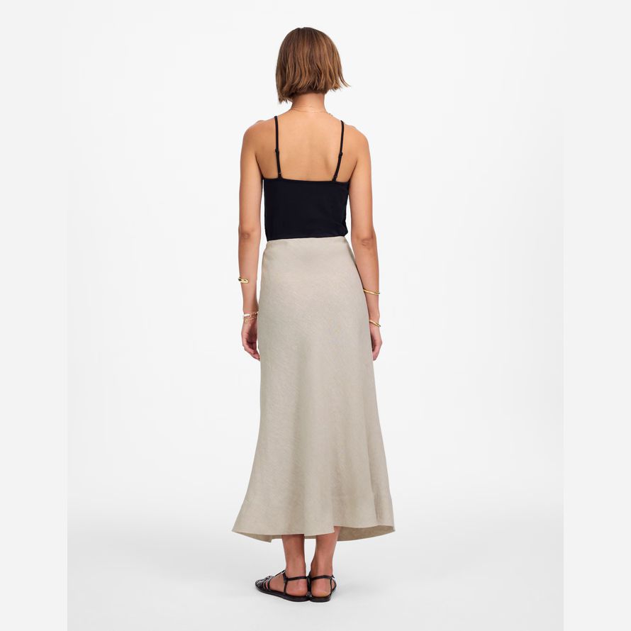 womens madewell linen maxi slip skirt beige