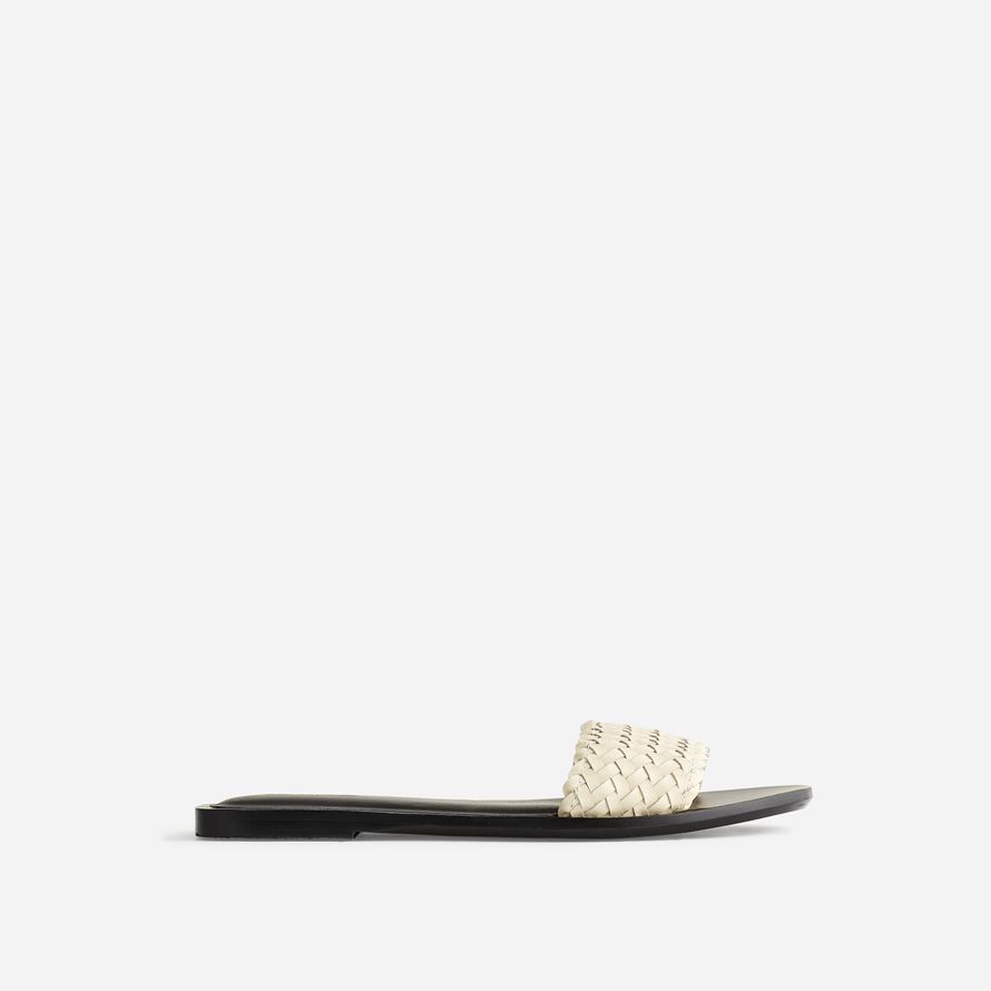 white womens madewell the cora woven leather slide
