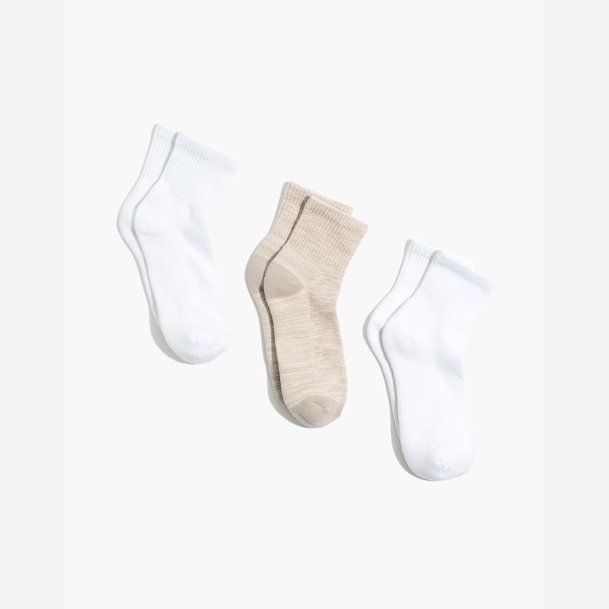 white cream madewell three-pack mwl cloudlift ankle womens socks