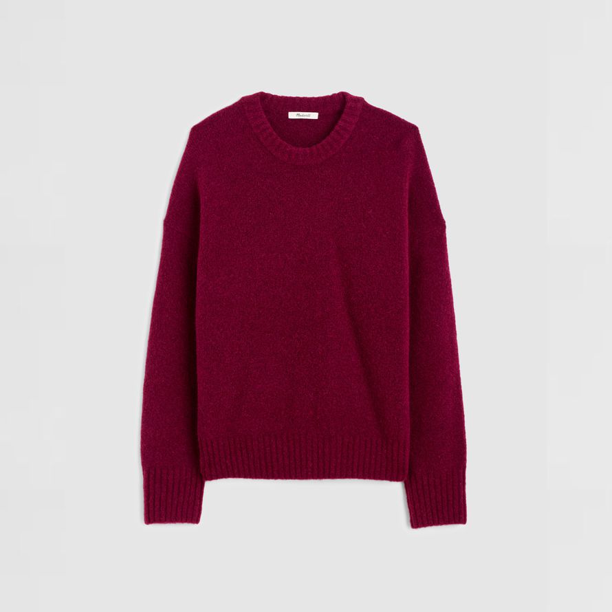 burgundy madewell cloudsoft drop-shoulder crewneck womens sweater