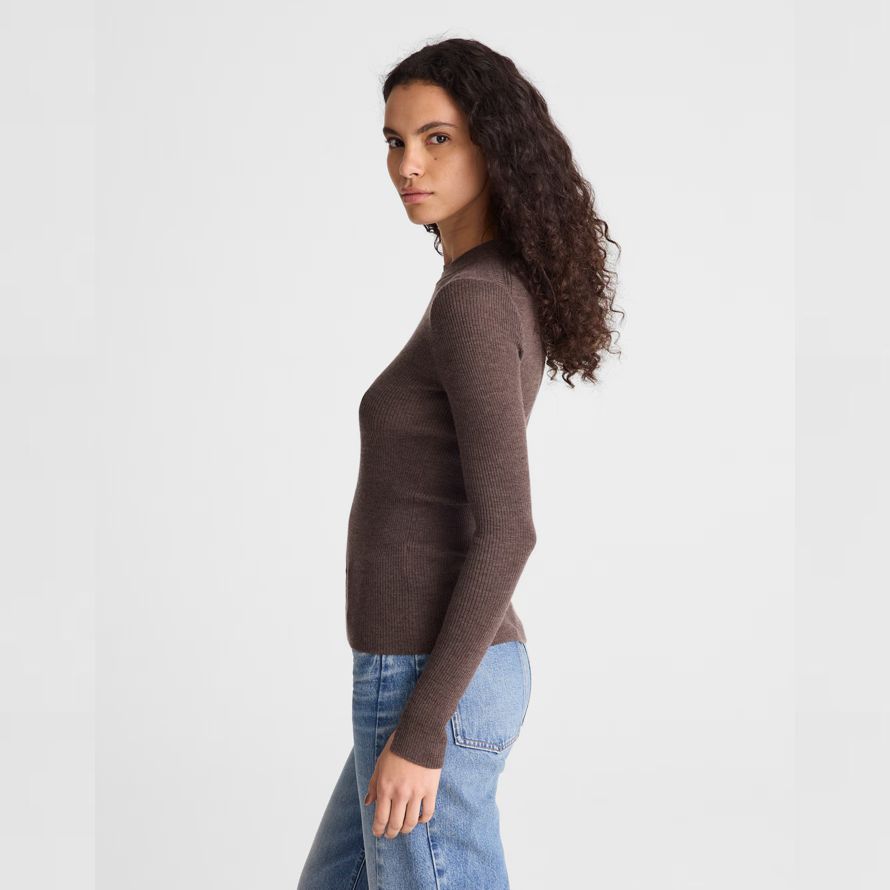 womens madewell double-layered crewneck merino-wool silk sweater dark brown