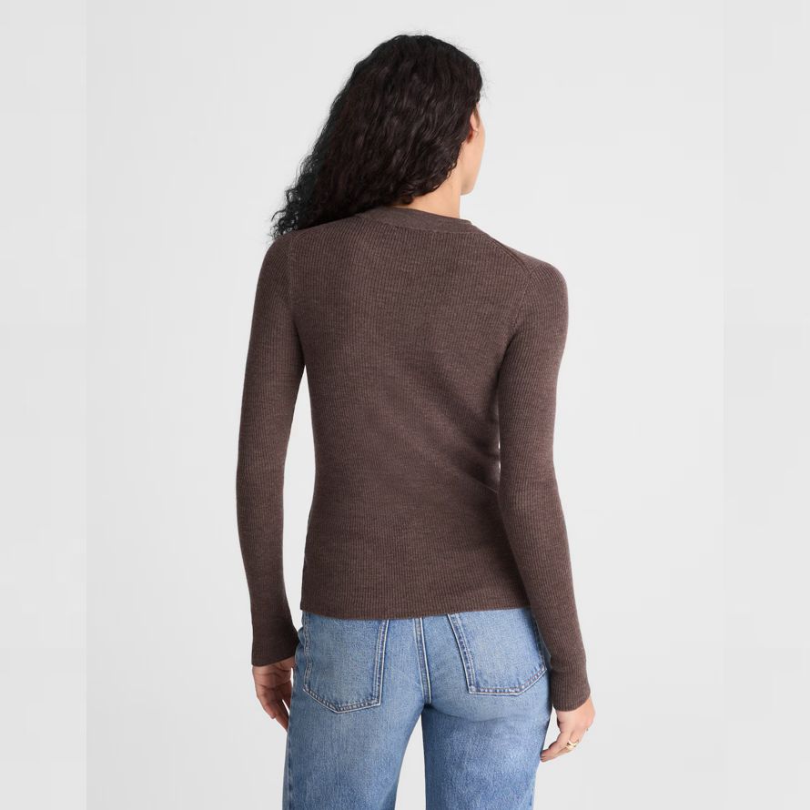 womens madewell double-layered crewneck merino-wool silk sweater dark brown