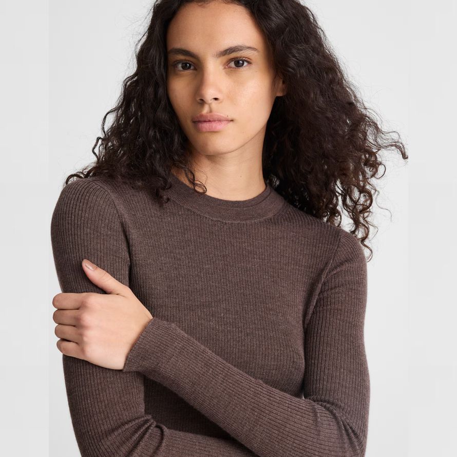 womens madewell double-layered crewneck merino-wool silk sweater dark brown