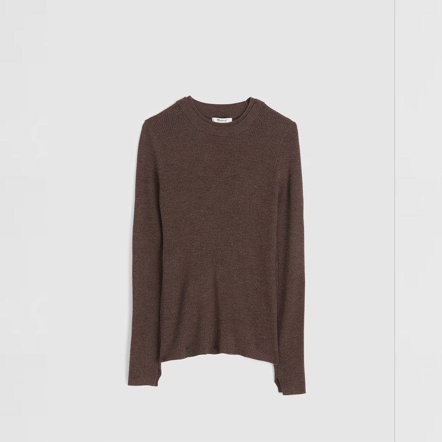 womens madewell double-layered crewneck merino-wool silk sweater dark brown