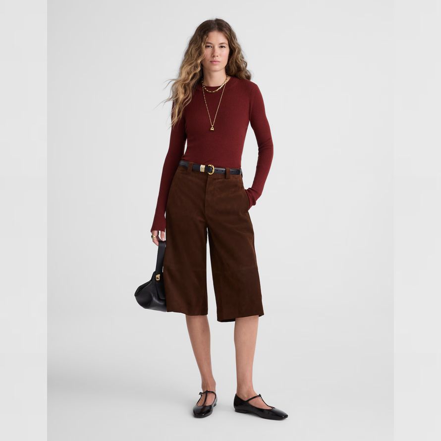 red brown madewell double-layered crewneck merino-wool silk womens sweater