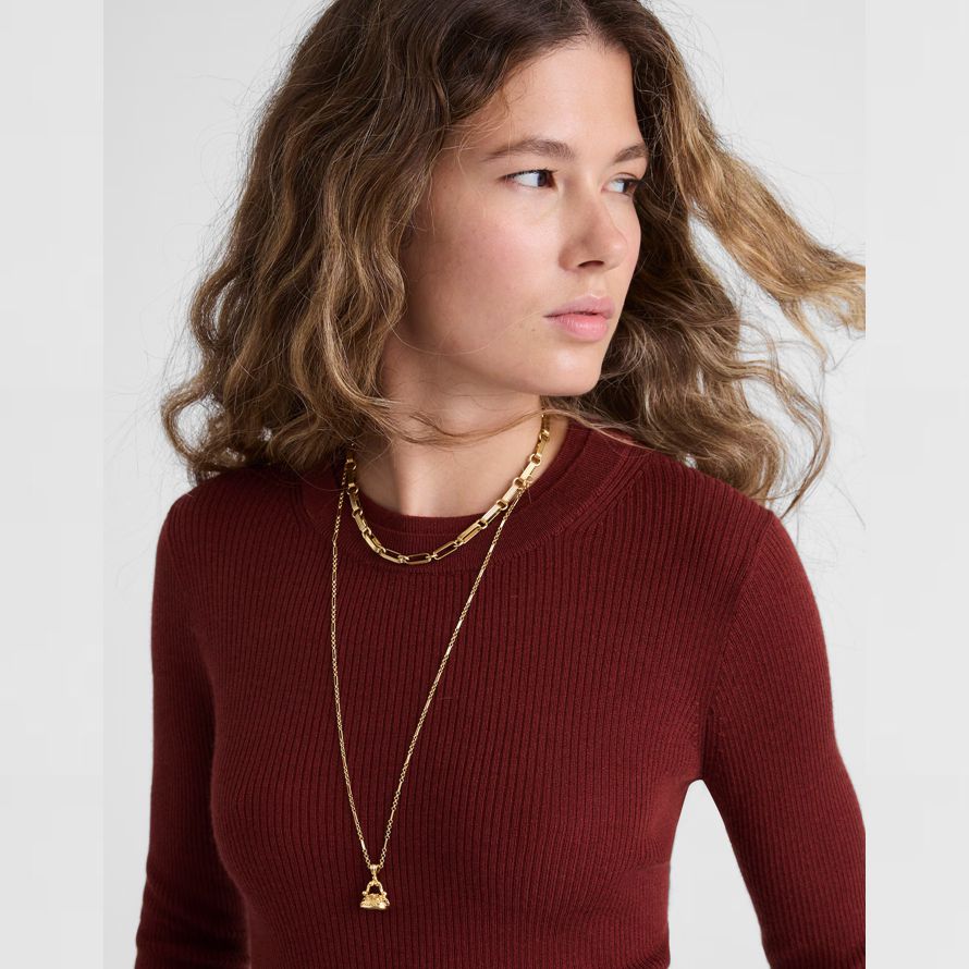 red brown madewell double-layered crewneck merino-wool silk womens sweater