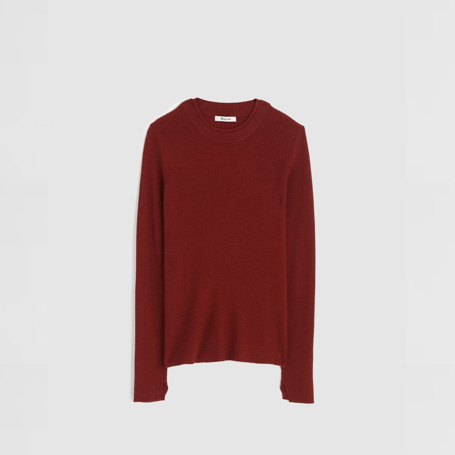 red brown madewell double-layered crewneck merino-wool silk womens sweater