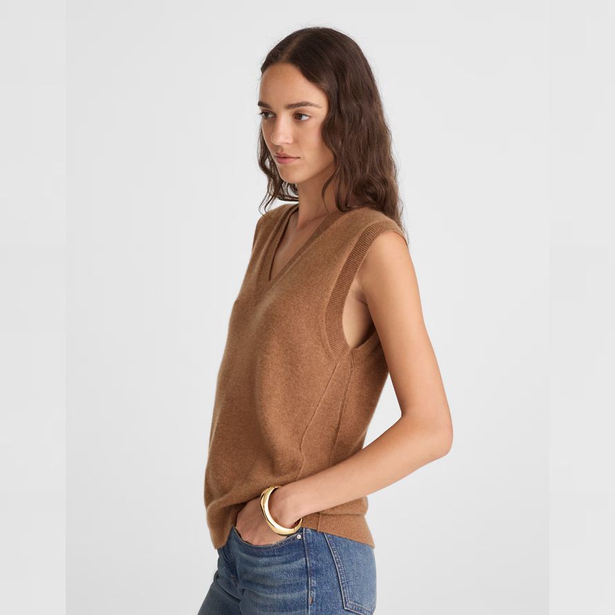 madewell cashmere v-neck sleeveless womens sweater brown