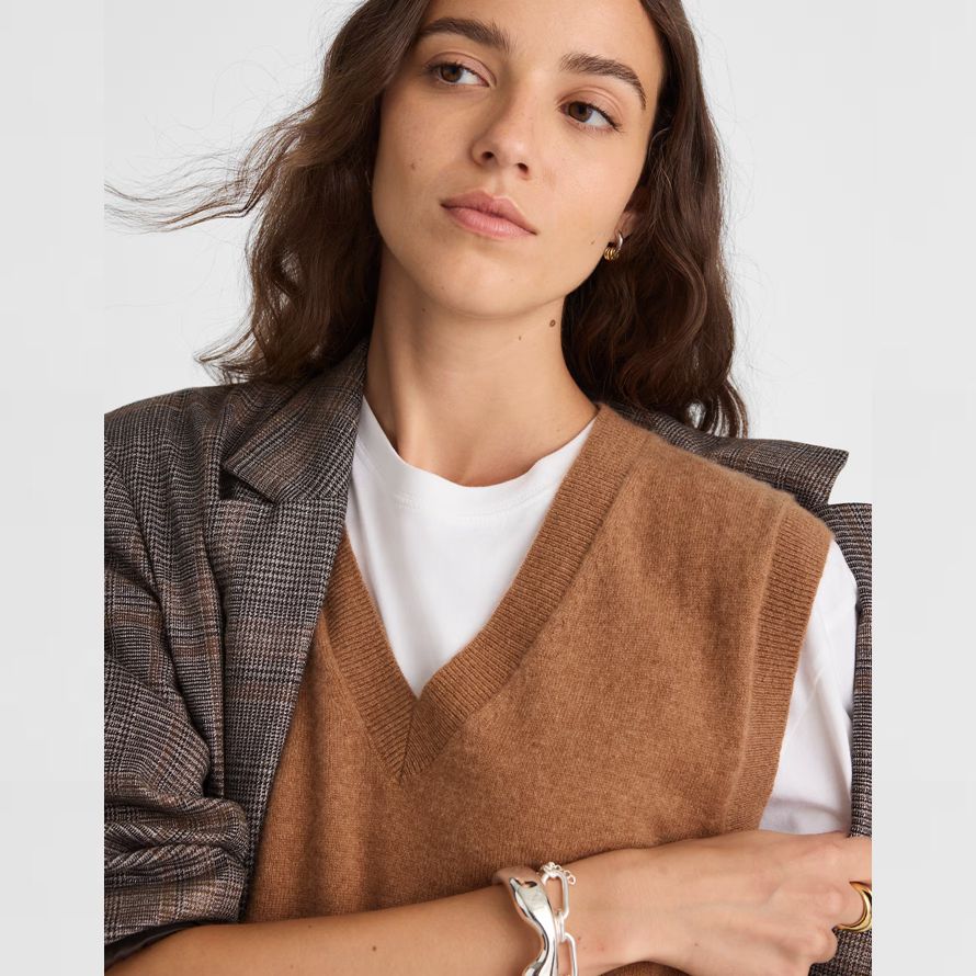 madewell cashmere v-neck sleeveless womens sweater brown