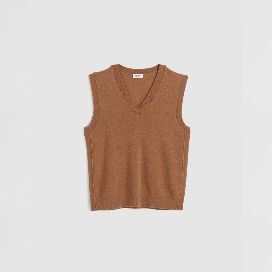 madewell cashmere v-neck sleeveless womens sweater brown