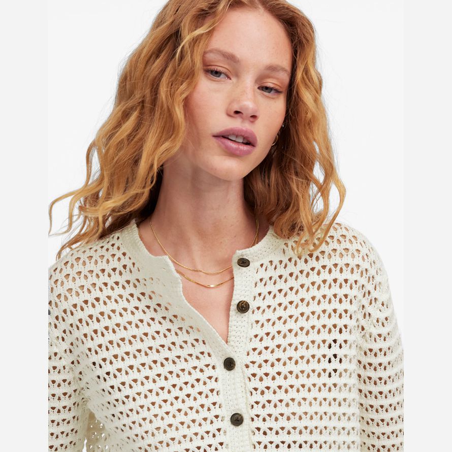 cream womens madewell open-stitch crewneck sweater
