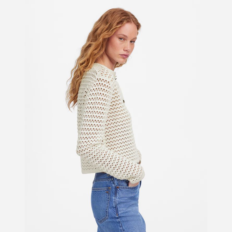 cream womens madewell open-stitch crewneck sweater