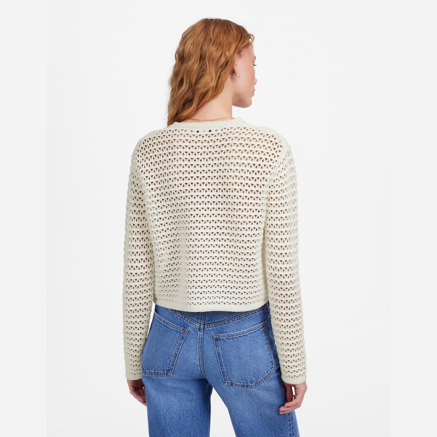 cream womens madewell open-stitch crewneck sweater