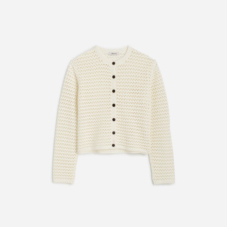 cream womens madewell open-stitch crewneck sweater