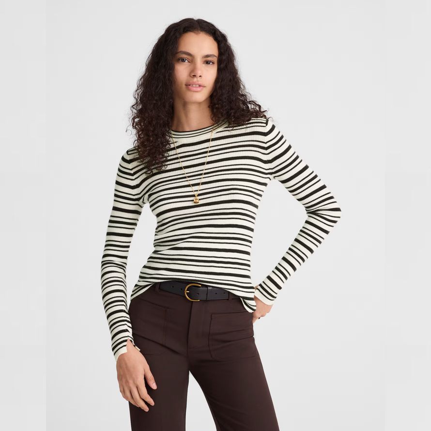 white black madewell double-layered crewneck merino-wool silk womens sweater
