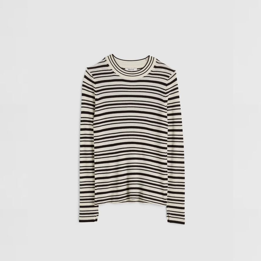 white black madewell double-layered crewneck merino-wool silk womens sweater