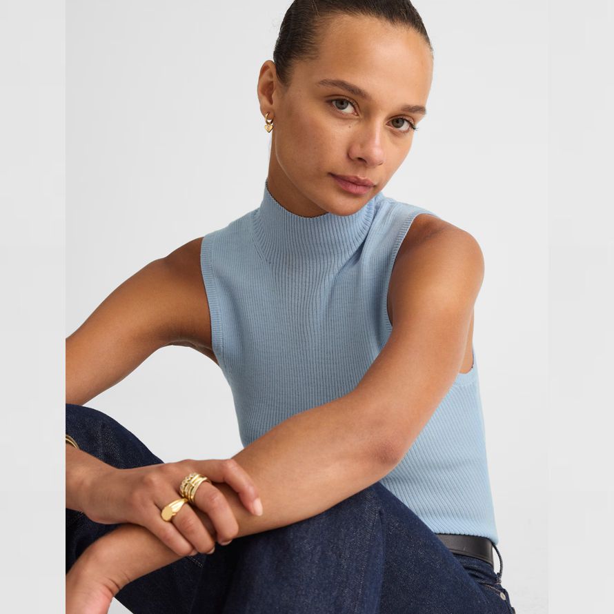 madewell merino wool-silk sleeveless womens sweater light blue