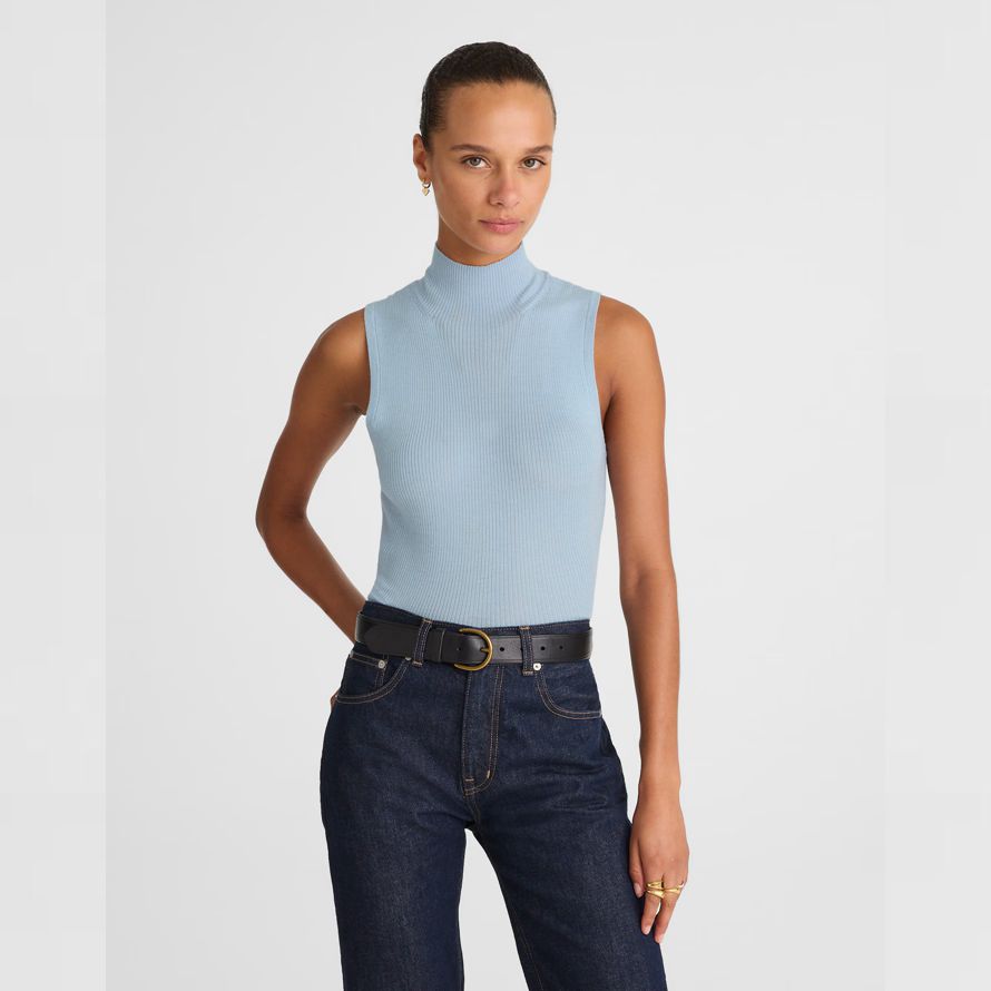 madewell merino wool-silk sleeveless womens sweater light blue