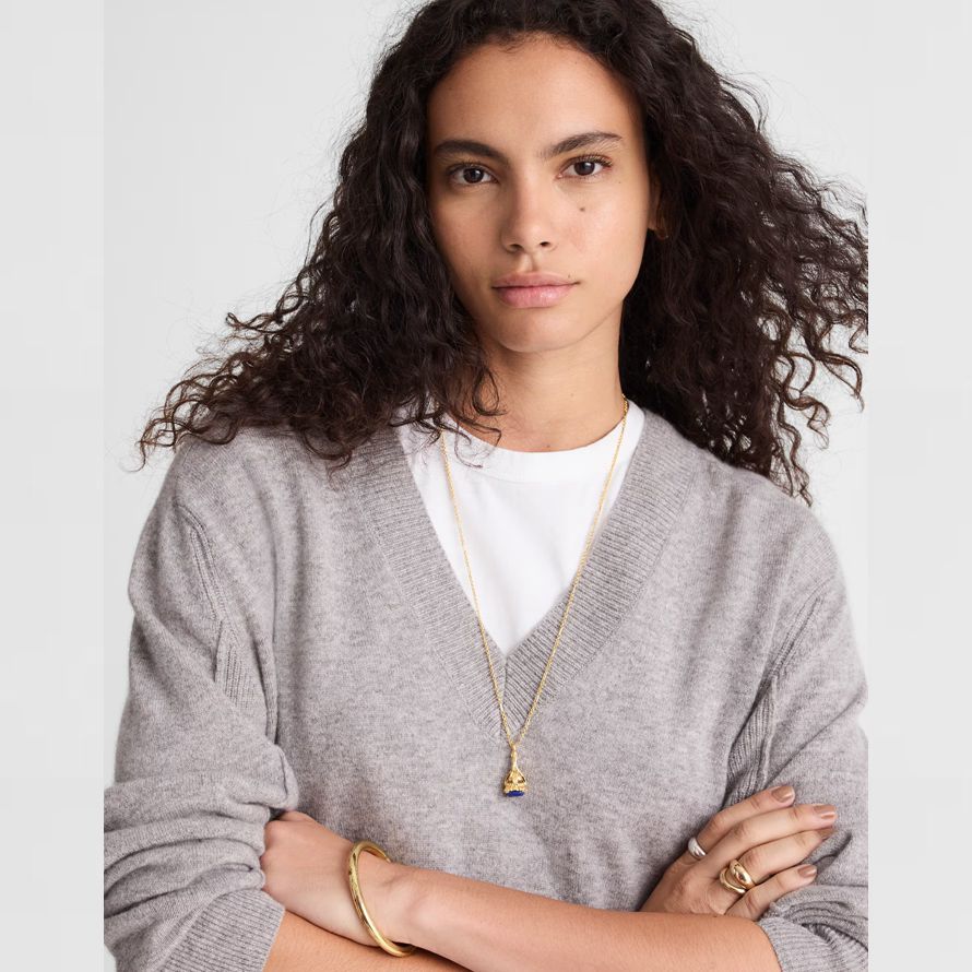 grey womens madewell cashmere v-neck sweater