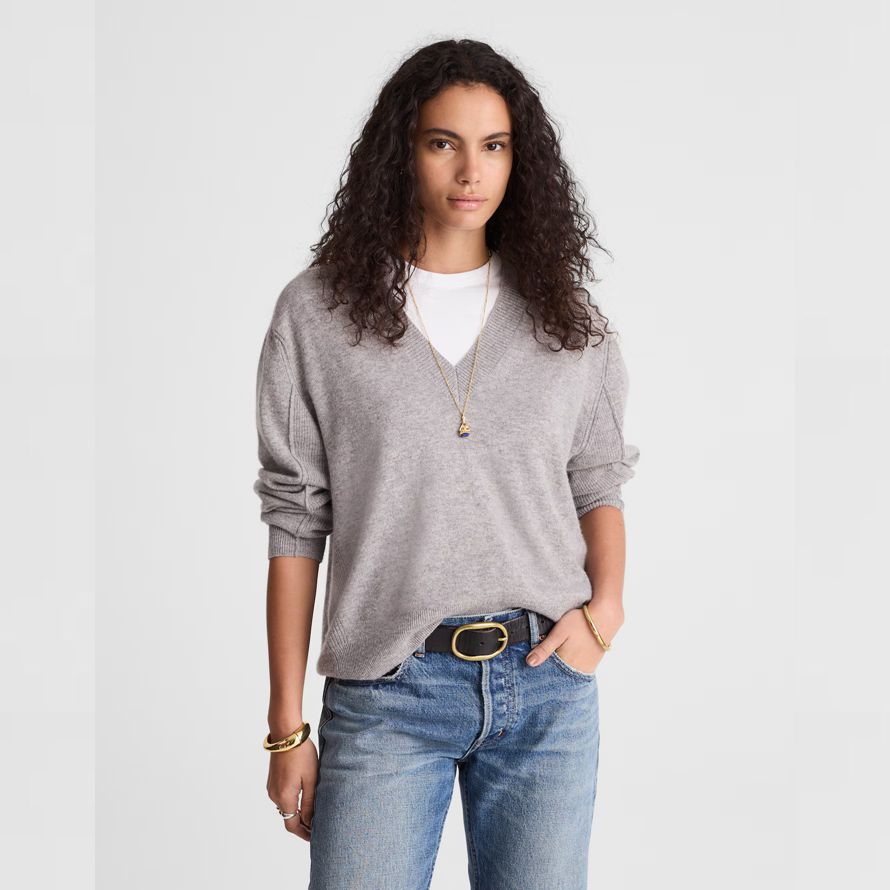grey womens madewell cashmere v-neck sweater