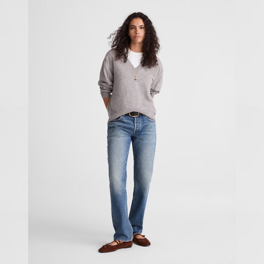 grey womens madewell cashmere v-neck sweater