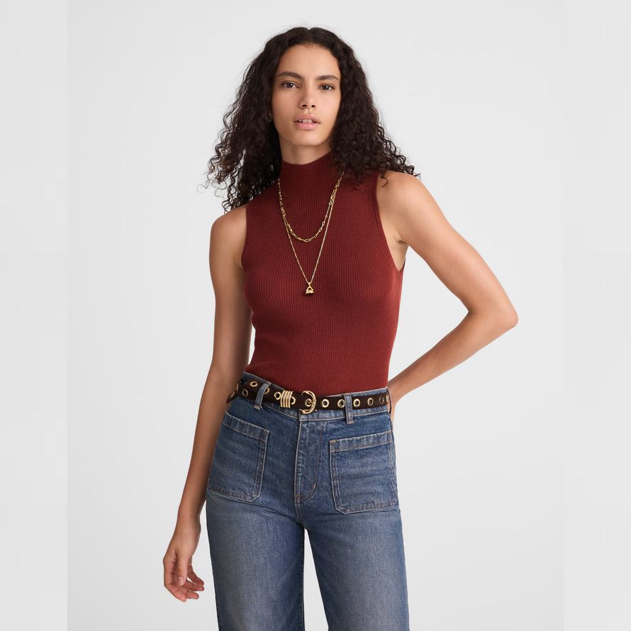 madewell merino wool-silk sleeveless womens sweater red brown