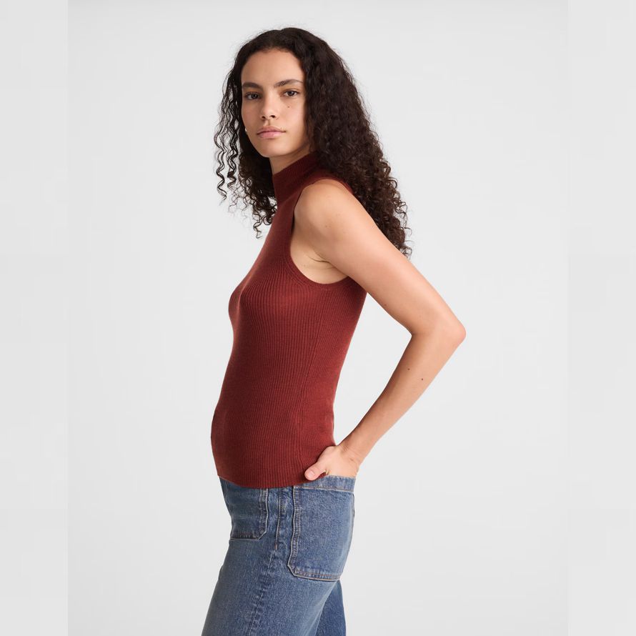 madewell merino wool-silk sleeveless womens sweater red brown