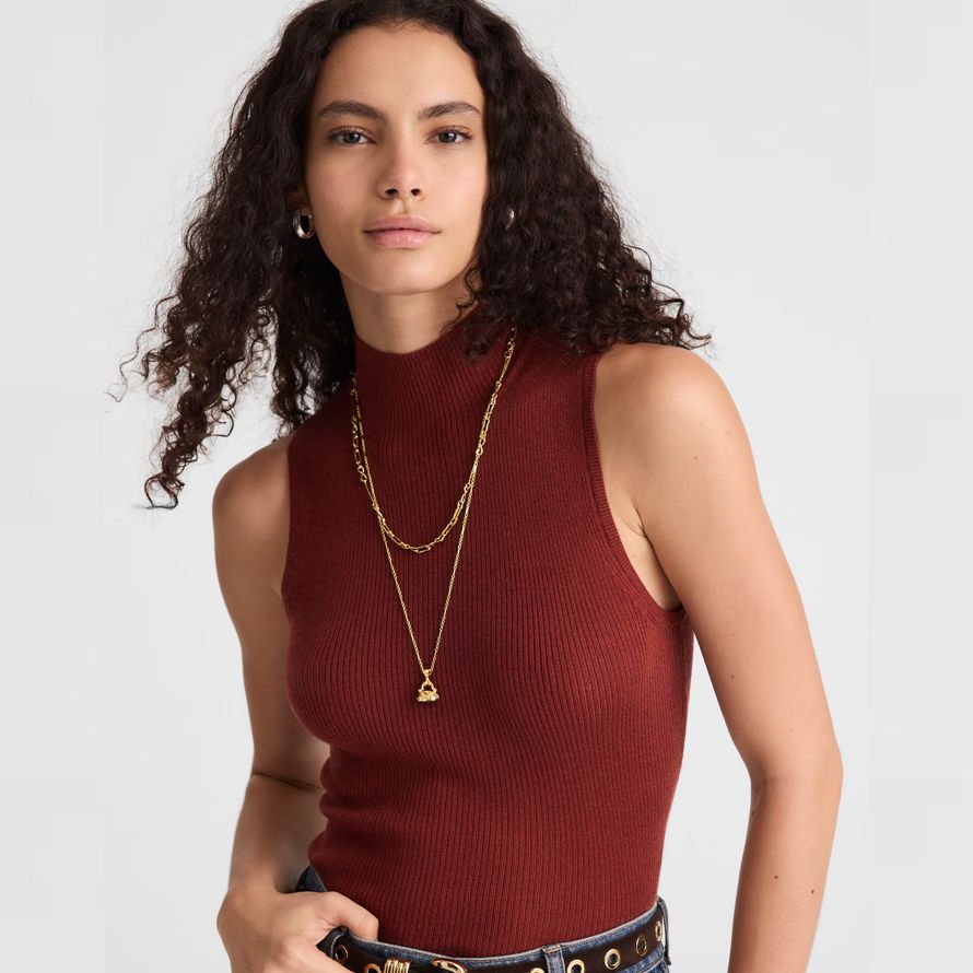 madewell merino wool-silk sleeveless womens sweater red brown