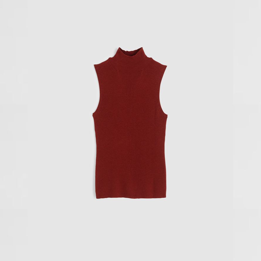 madewell merino wool-silk sleeveless womens sweater red brown