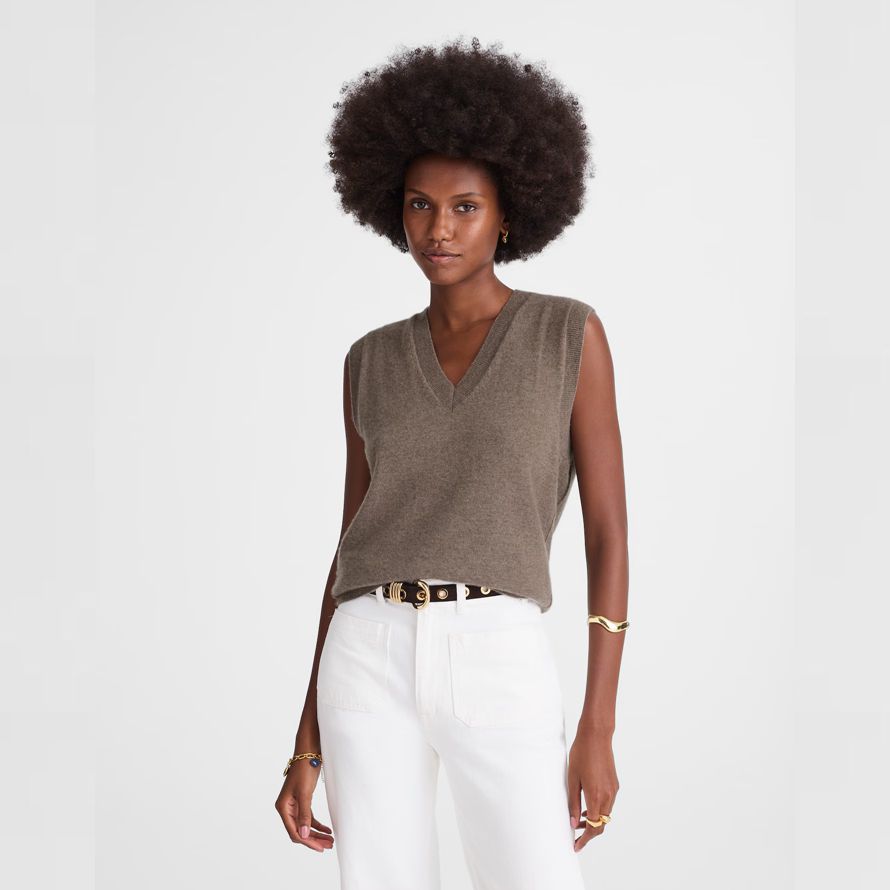 madewell cashmere v-neck sleeveless womens sweater dark brown