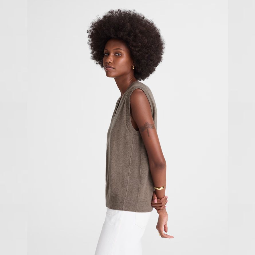 madewell cashmere v-neck sleeveless womens sweater dark brown
