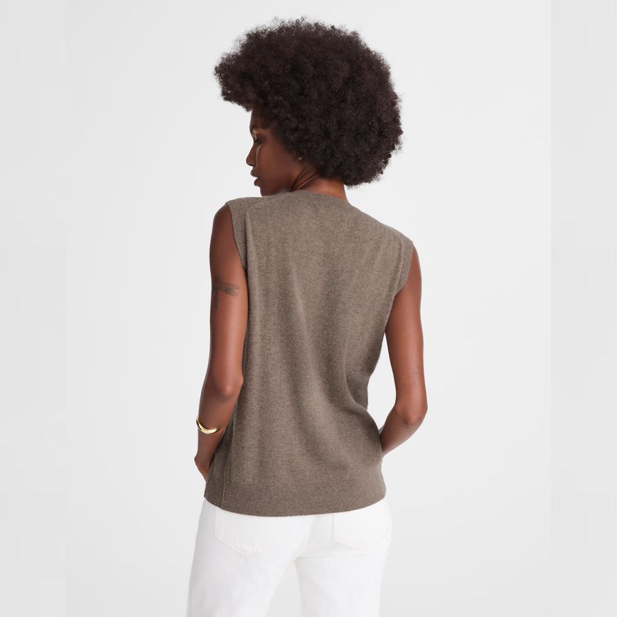 madewell cashmere v-neck sleeveless womens sweater dark brown