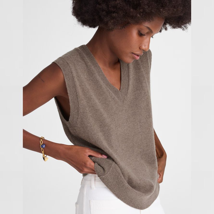 madewell cashmere v-neck sleeveless womens sweater dark brown
