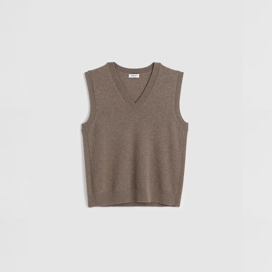 madewell cashmere v-neck sleeveless womens sweater dark brown