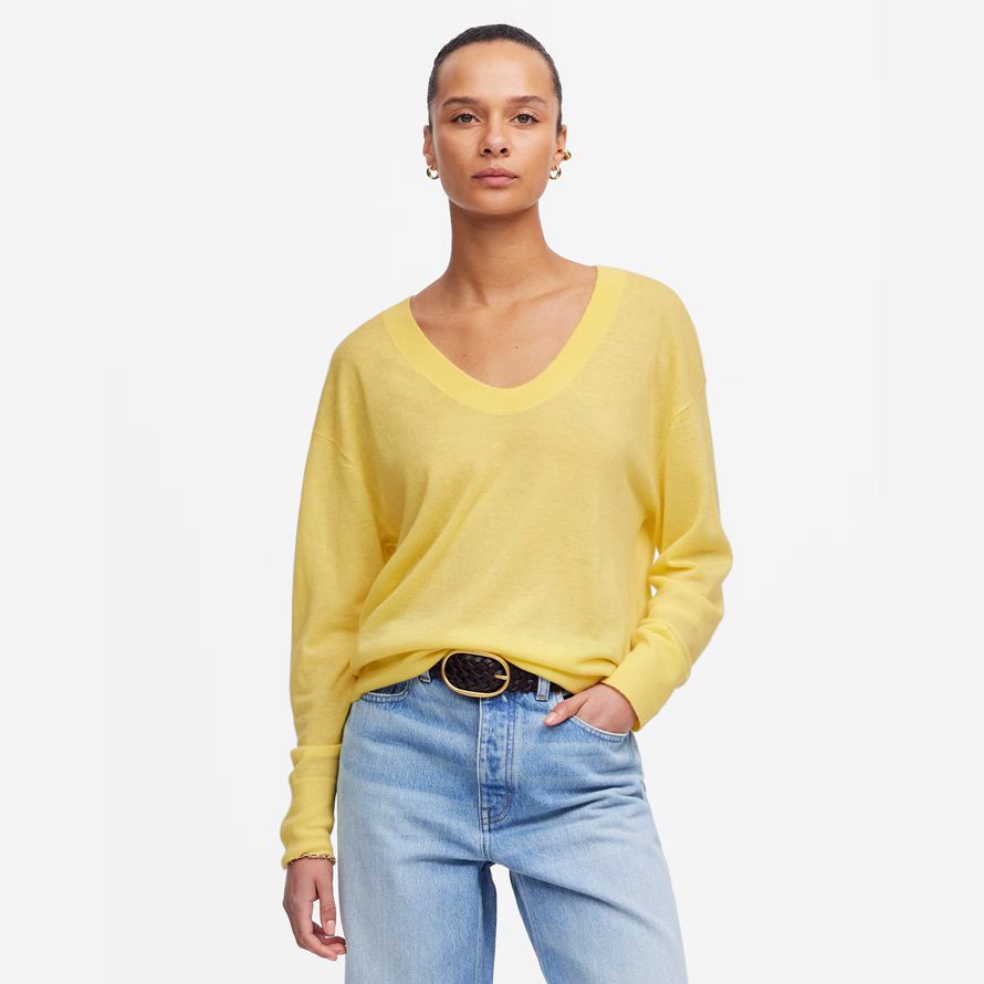 yellow womens madewell cashmere u-neck pullover sweater