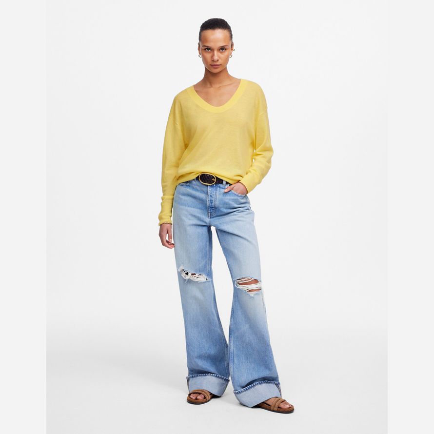yellow womens madewell cashmere u-neck pullover sweater